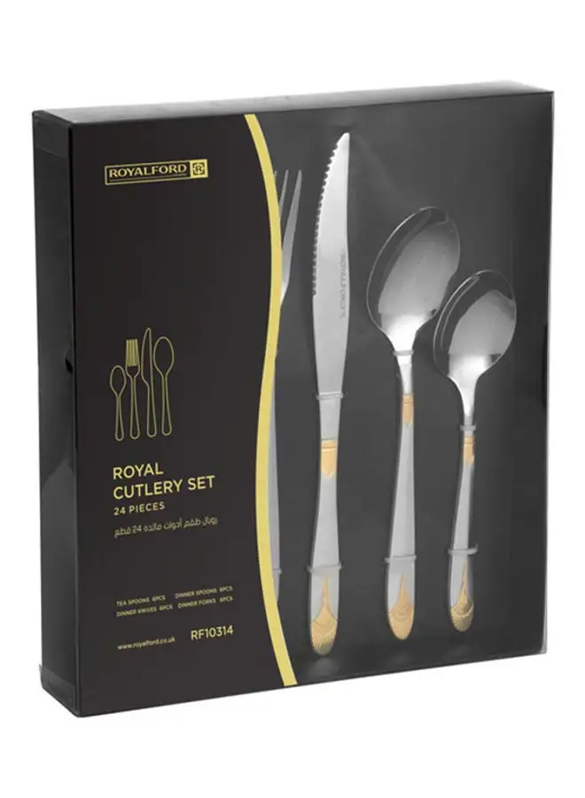 Royalford Royal Cutlery Set, 24 Pcs, Stainless Steel Spoon, RF10314 | Cutlery Set for 6 People | Spoon, Knife and Fork Sets Silver/Gold