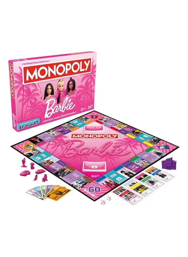 Monopoly Monopoly: Barbie Edition Board Game | Ages 8+ | 2 - 6 Players | Fun Family Games for Kids and Adults | With 6 Barbie-Themed Pink Zinc Tokens | Kids Gifts