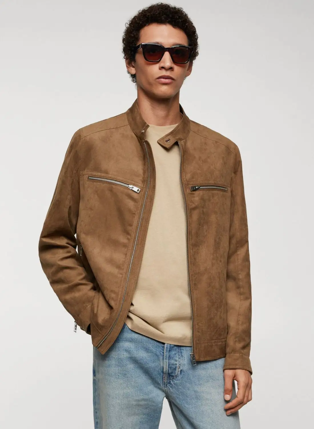 Mango Man Suede Effect Zip Through Jacket