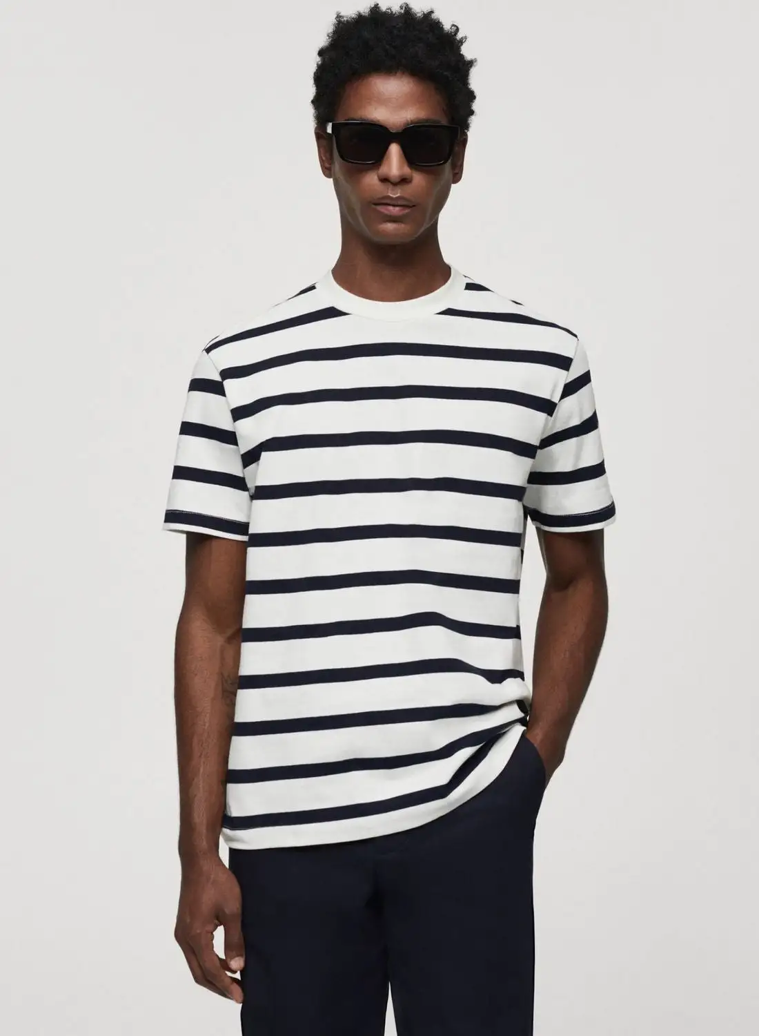 Mango Man Striped Crew Neck T-Shirt