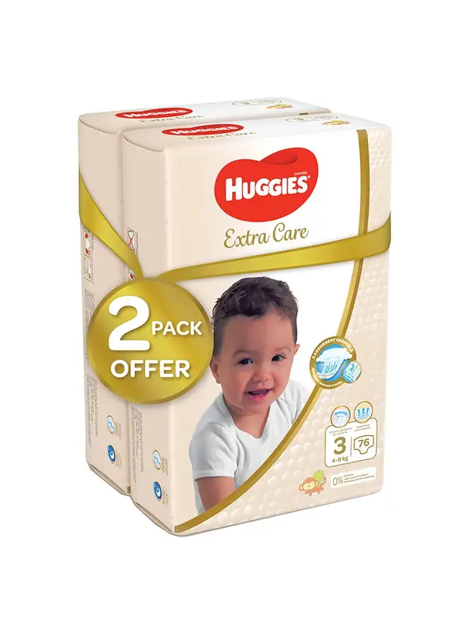 Huggies Extra Care, Size 3, 4 - 9 kg, Twin Jumbo Pack, 152 Diapers