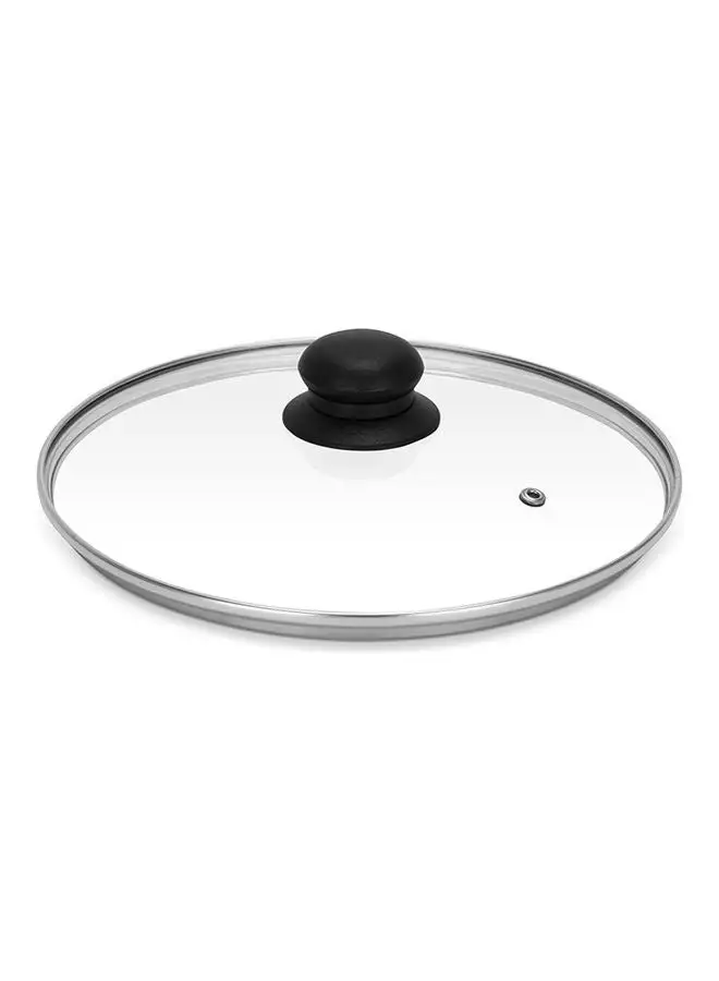 Royalford Royalford 28 CM Tempered Glass Lid With Bakelite Knob- RF11727 3.8 MM Thickness, Transparent Lid With Stainless Steel Frame Equipped With Steam Release Vent TRANSPARENT 28cm