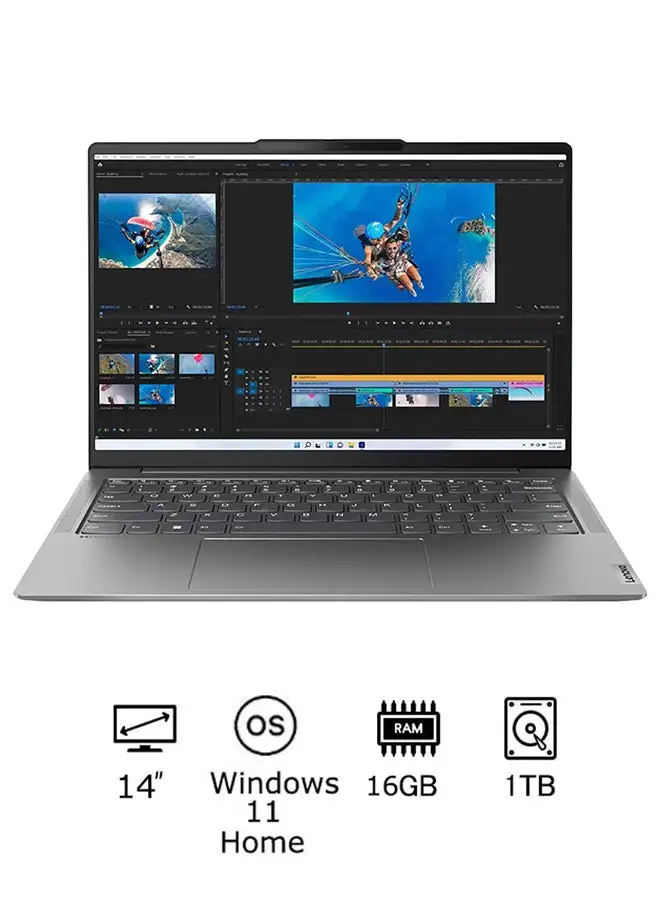 Lenovo Yoga Slim 6 14IRH8 (2023) Ultrabook 14-Inch Display, Core i7-13700H Processor/16GB RAM/1TB SSD/Intel Iris Xe Graphics/Windows 11 Home English/Arabic Storm Grey