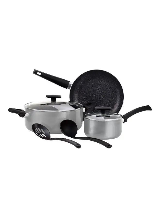 BERGNER 7-Piece Shine Press Aluminum Non-Stick Cookware Set With Induction Bottom Grey/Black