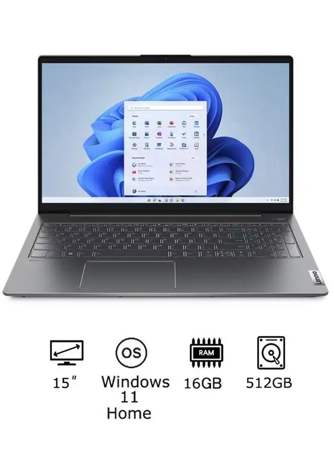 Lenovo IdeaPad 5 Laptop With 15.6-Inch Display, Core i5-1235U Processor/16GB RAM/512GB SSD/2GB NVIDIA GeForce MX550 Graphics Card/Windows 11 Home English/Arabic Storm Grey
