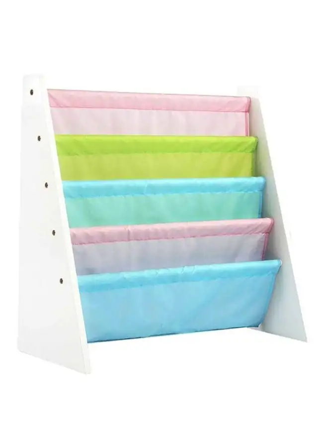 Homesmiths Homesmiths 5 Shelf Book Rack Wood Melamine (White) With 5 Pastel Color Fabric | Natural Wood | Primary Kids Book Rack Storage Bookshelf D30cm x W65cm x H65cm White