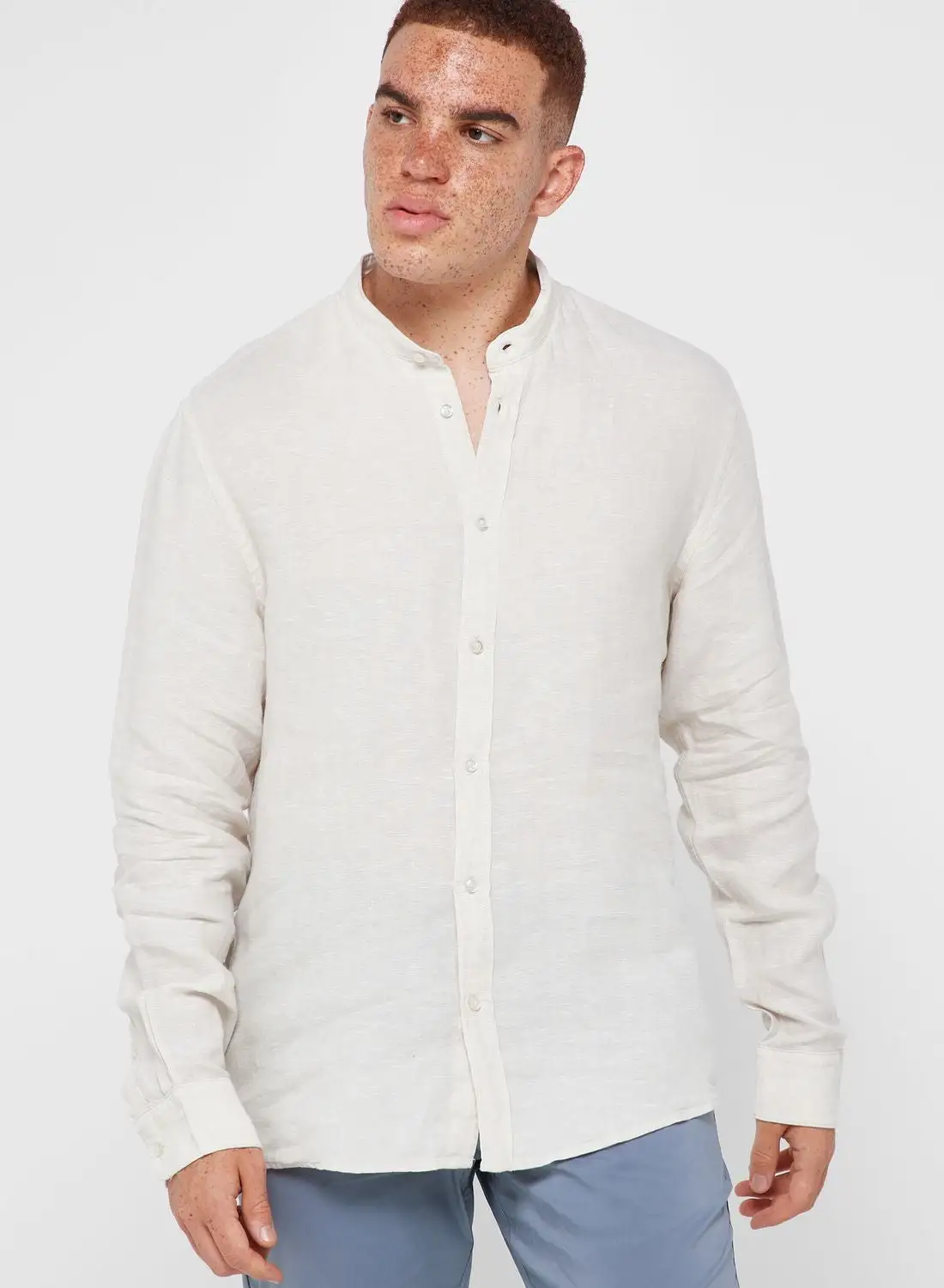 Mango Man Mandarin Collar Regular Fit Shirt