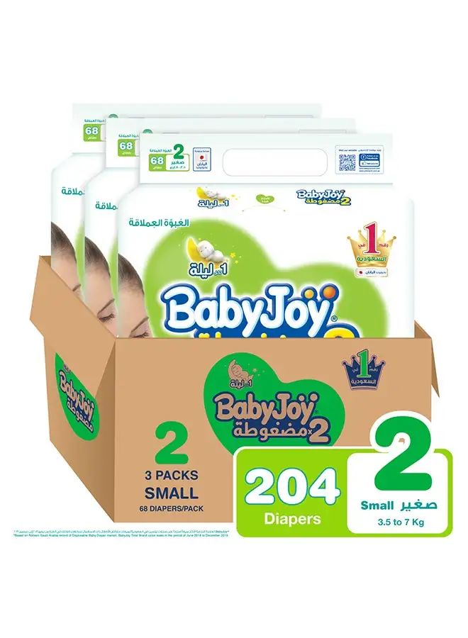 BabyJoy Baby Diapers, Size 2, 3.5 - 7 Kg, 204 Count (68 x 3) - Small