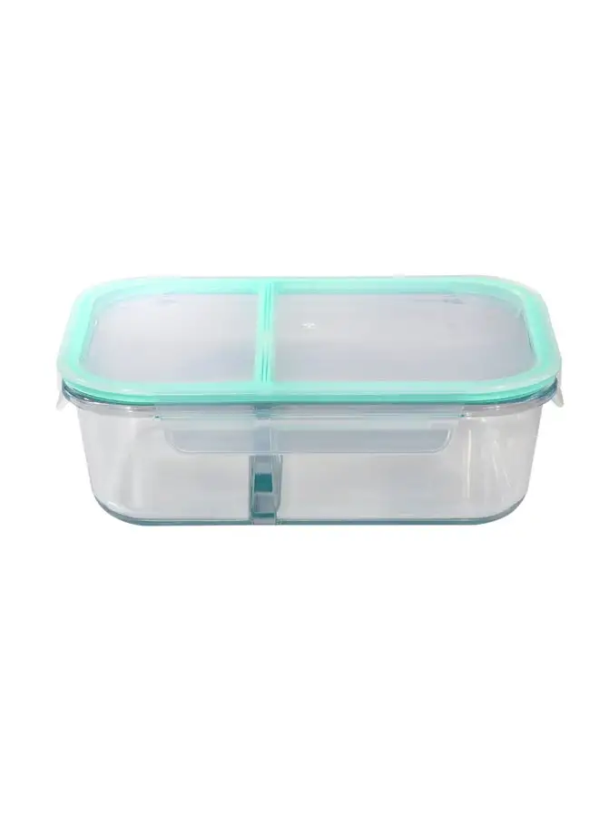 Royalford 2-Compartment Rectangular Food Container Clear/Green 1.5Liters