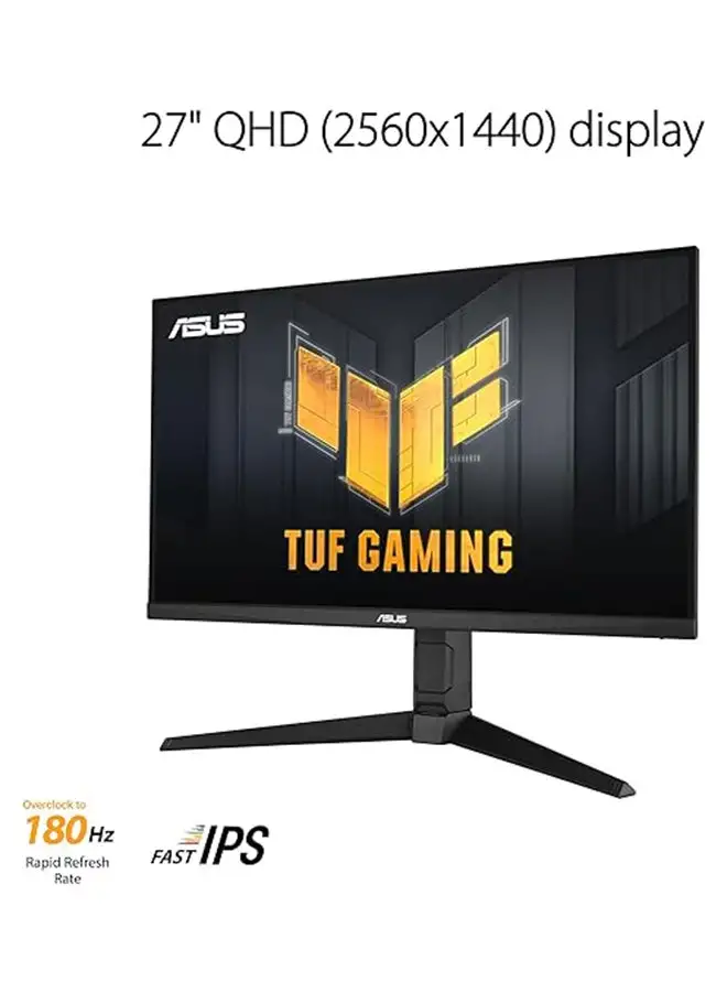 ASUS Tuf Gaming 27” 1440P Monitor (VG27AQL3A) - QHD (2560 x 1440), 180Hz, 1Ms, Fast IPS, Extreme Low Motion Blur Sync, G-Sync Compatible, Freesync Premium, 130% sRGB, DisplayHDR 400, 3 Year Warranty BLACK