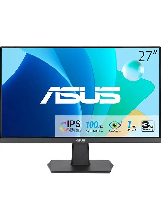 ASUS 27 inch VA27EHF Eye Care Gaming Monitor, FHD IPS Frameless Display, 100Hz Refresh Rate, 1ms MPRT, Adaptive-Sync, Low Blue Light, Wall Mountable, HDMI v1.4 Black