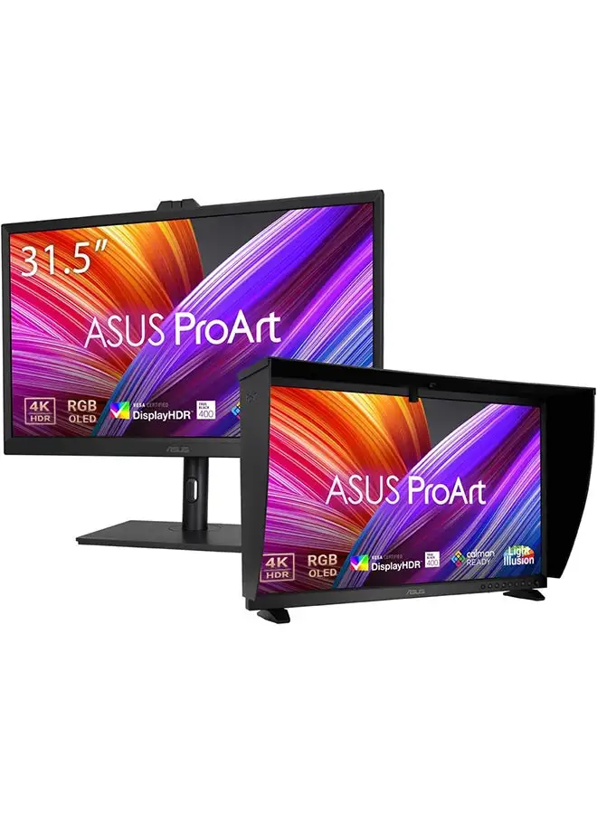 شاشة ASUS ProArt Display OLED PA32DC الاحترافية، شاشة OLED 4K UHD مقاس 31.5 بوصة، وقت استجابة 0.1 مللي ثانية، ألوان 10 بت، HDR10 وDolbyVision، 3Wx 2 مكبرات صوت، USB-C x1، DP x1، HDMI x3، أسود