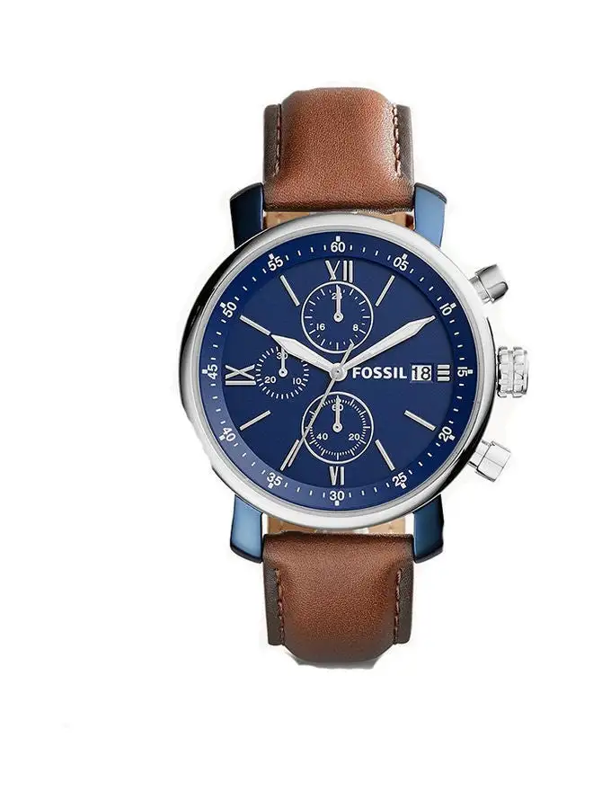 FOSSIL Men's Chronograph Round Shape Leather Wrist Watch BQ2163 - 42 Mm