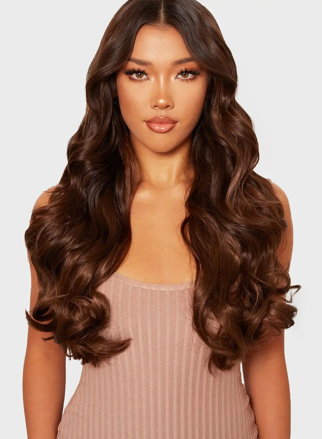 LullaBellz Natural Wavy 22 Inch 5 Piece Clip In Extensions - Mellow Brown