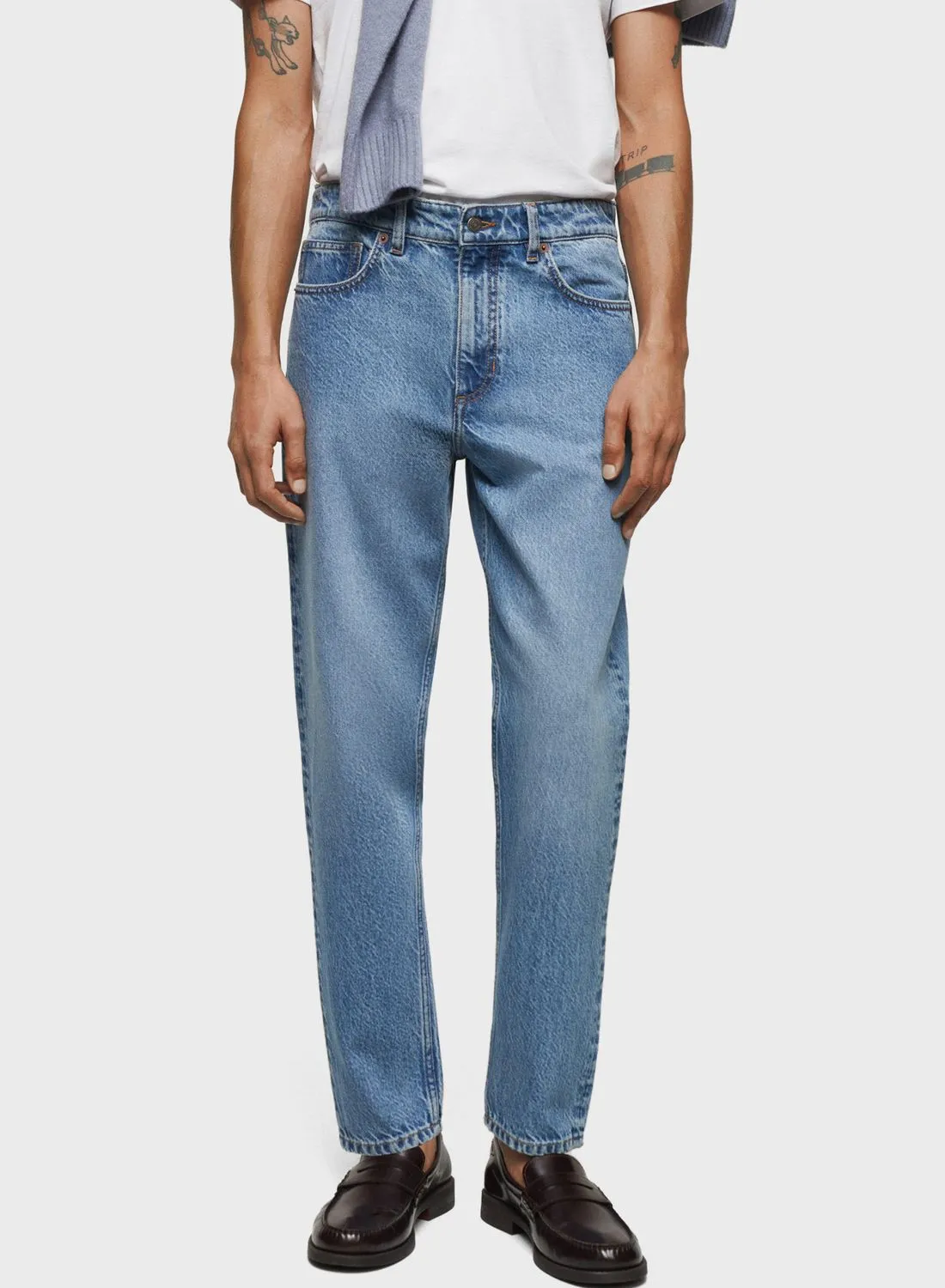 Mango Man Light Wash Tapper Fit Jeans