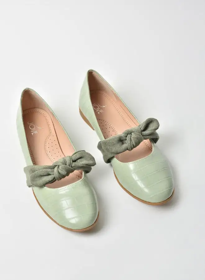 Jove Knot Detail Animal Textured Round Toe Slip-On Ballerina Green