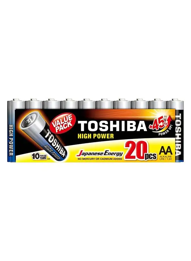 Toshiba High Power LR6 Gcp Mp AA Battery 20 Pieces