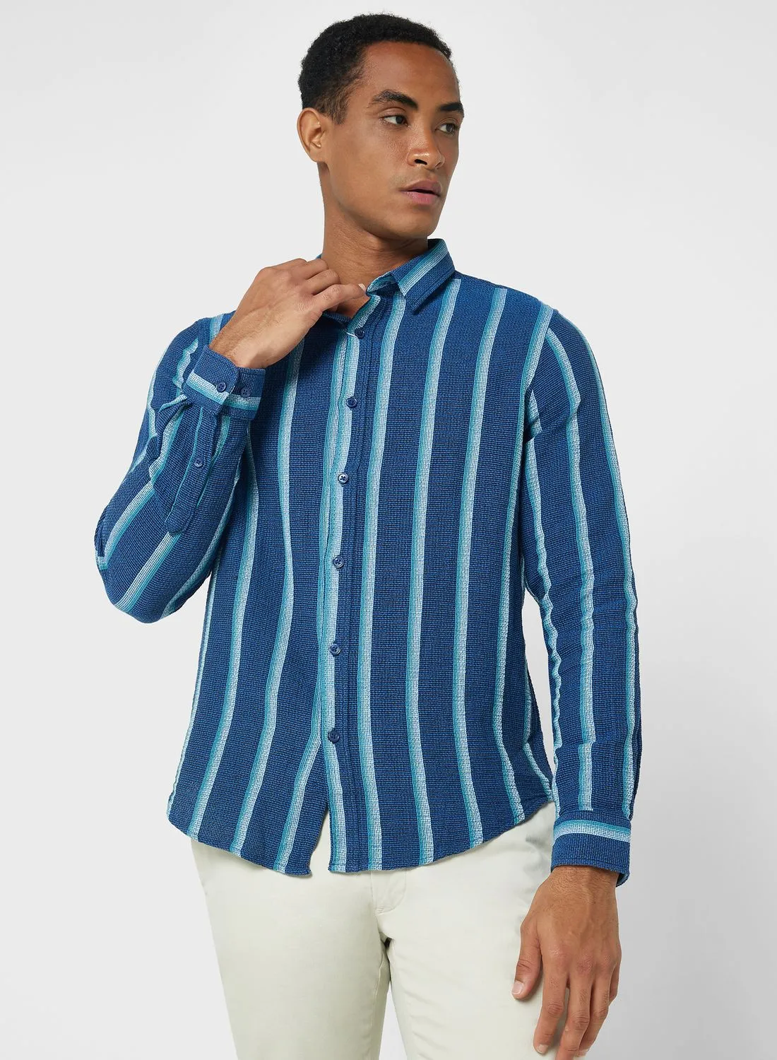 Robert Wood Long Sleeve Seersucker Stripe Shirt