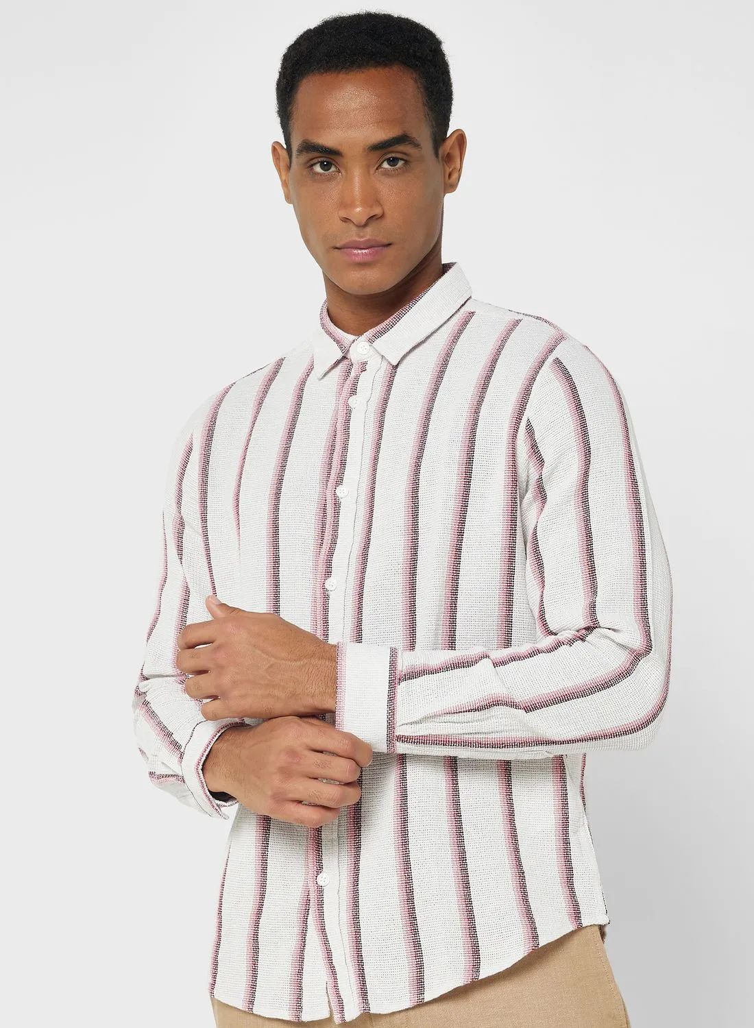 Robert Wood Long Sleeve Seersucker Stripe Shirt