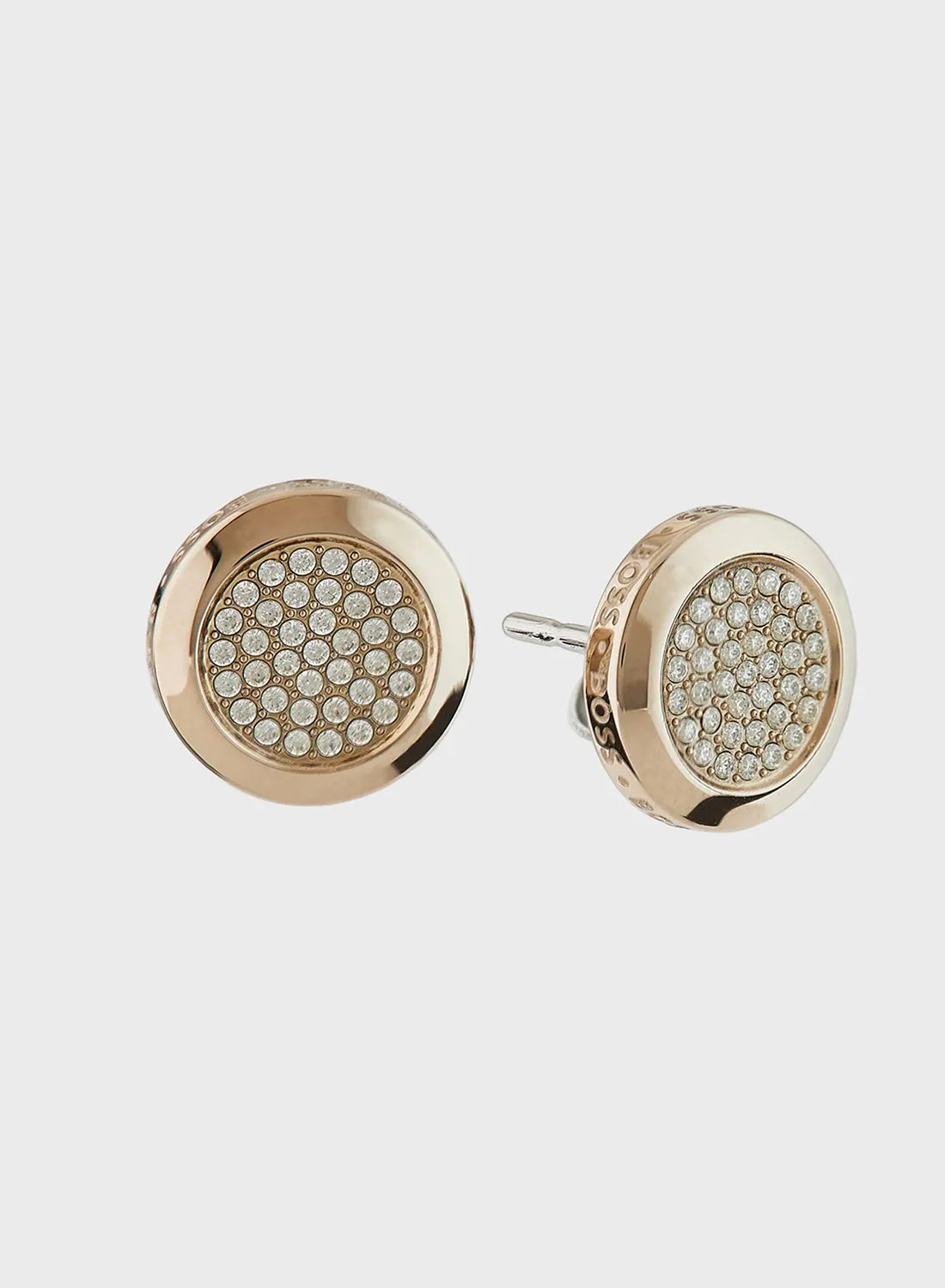 BOSS Ionic Plated Carnation Gold Steel With Crystal Stud Earrings