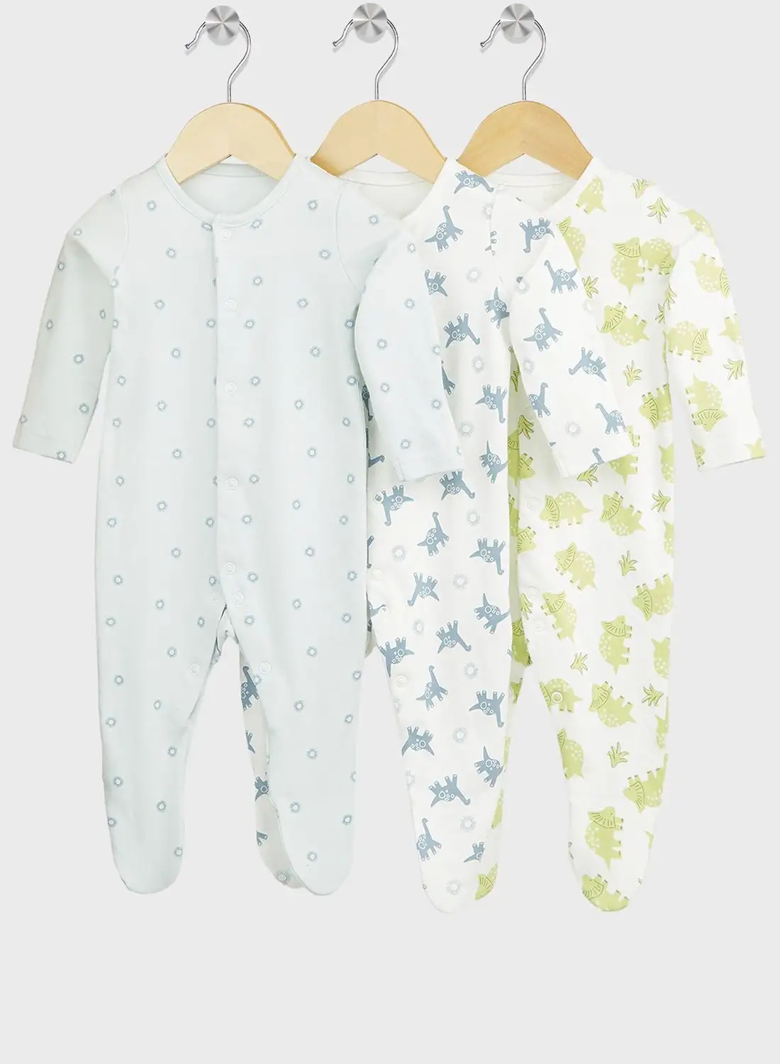 mothercare Kids 3 Pack Dino Sleepsuit