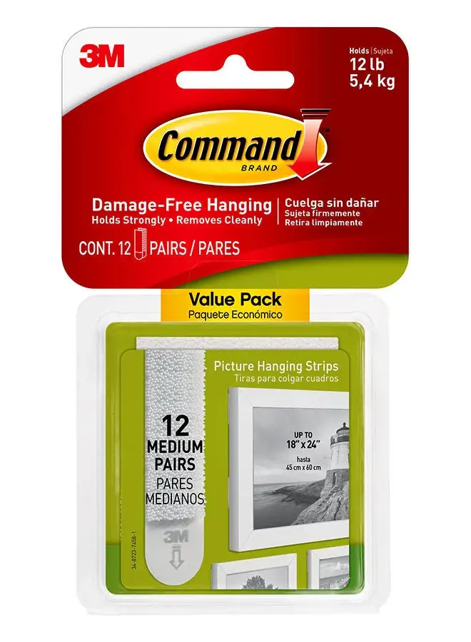 Command Command 17024-12PK picture hanging strips, white color. 12 M pairs/pack