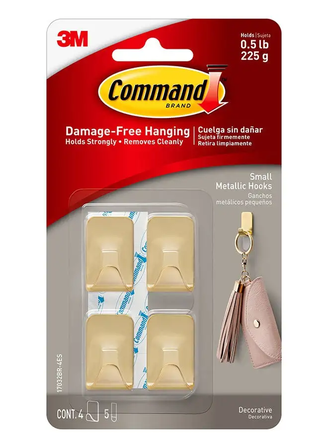 Command Command 17032G-4UKN Metallic Hook, small, gold color. 4 hooks and 5 strips/pack