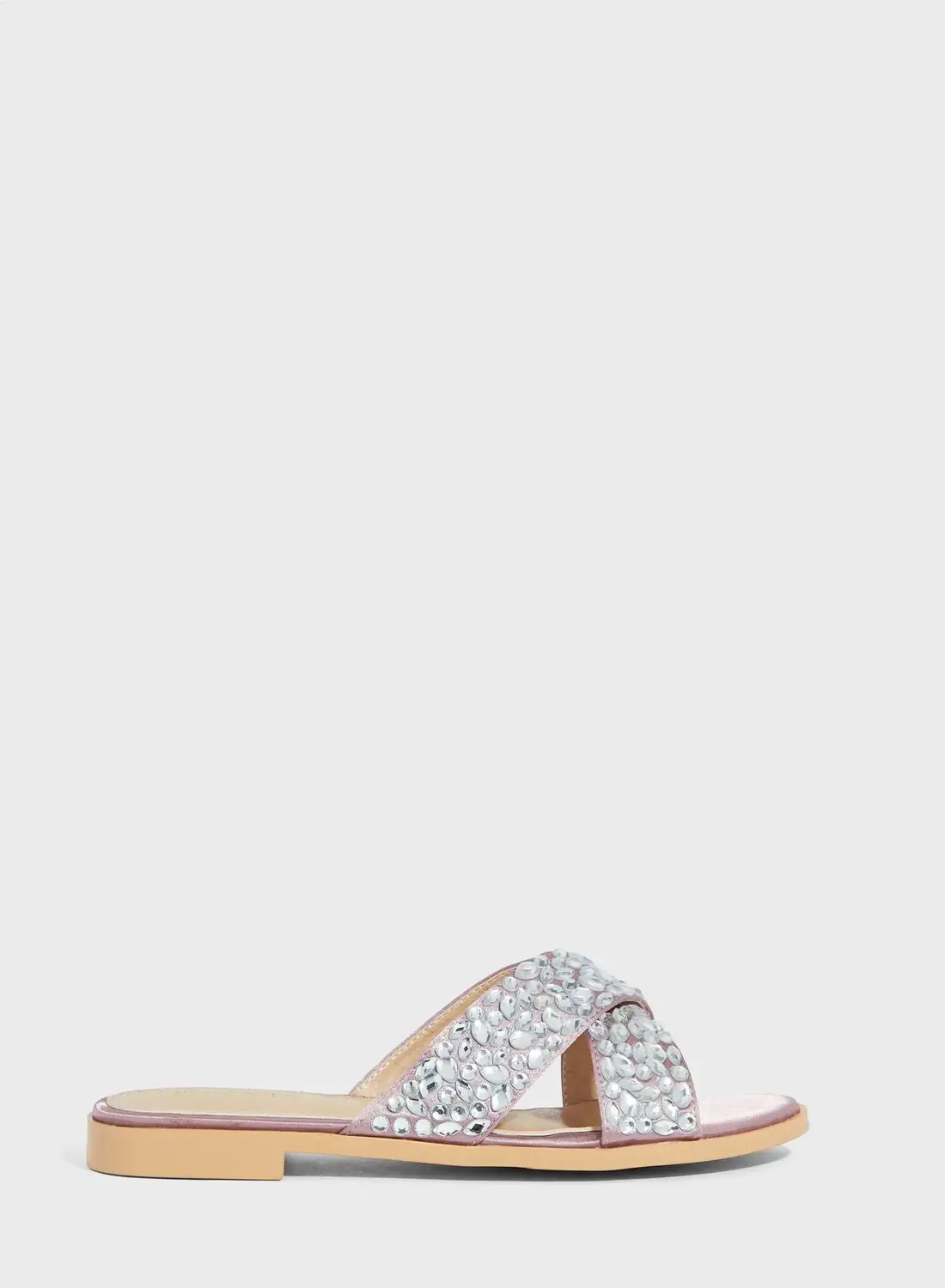 Khizana Jewel Encrusted Crossover Flat Sandals