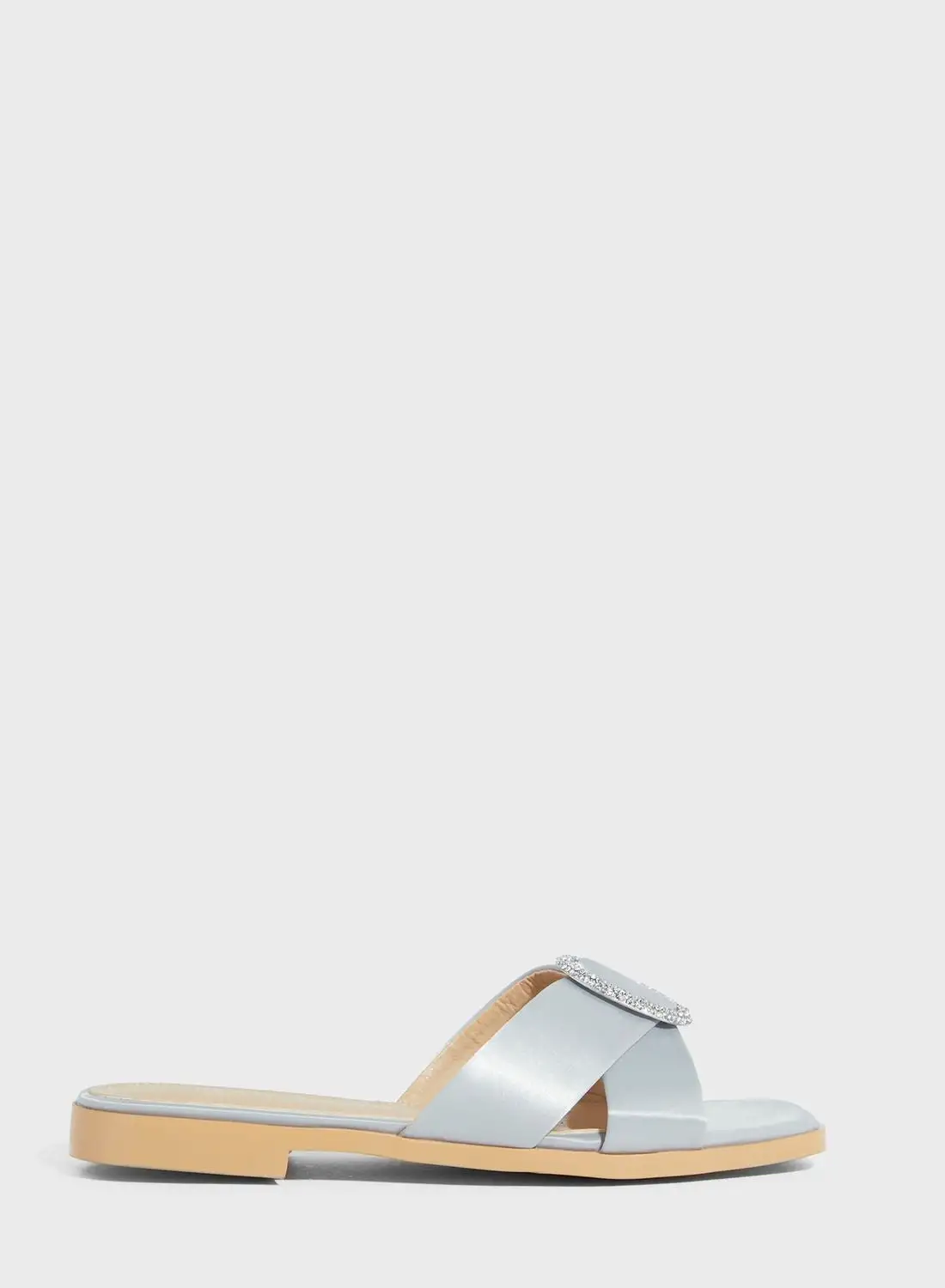 Khizana Encrusted Buckle Satin Flat Sandal