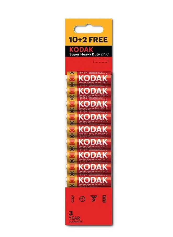 Kodak Kodak Super Heavy Duty Zinc AA Batteries - 12 Pcs