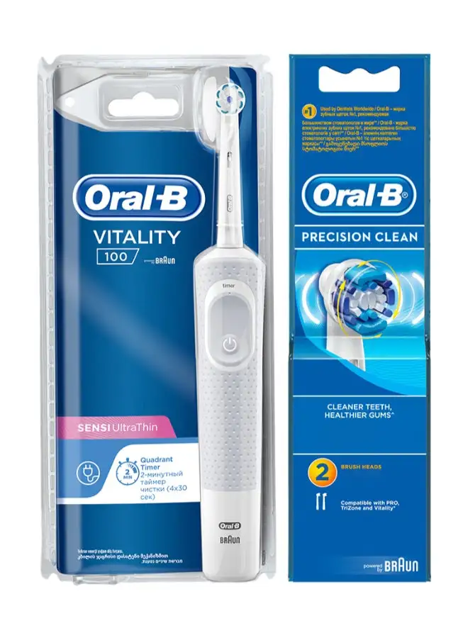 Oral B Vitality D100 Cls Sensi Ultrathin Rechargeable Toothbrush + Eb 20-2 Brush Head Bundle