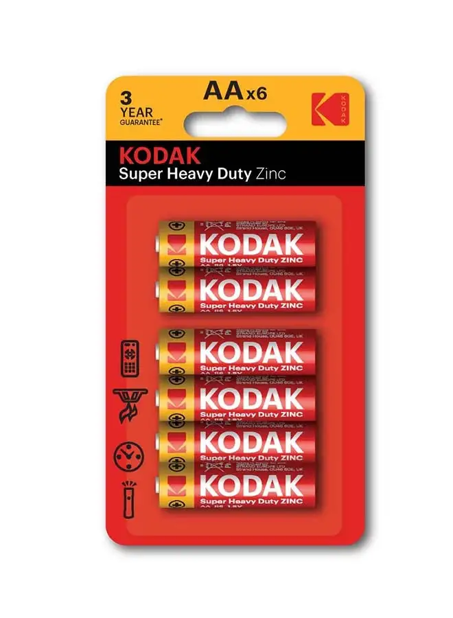 Kodak Kodak Super Heavy Duty Zinc AA Batteries - 6 Pcs