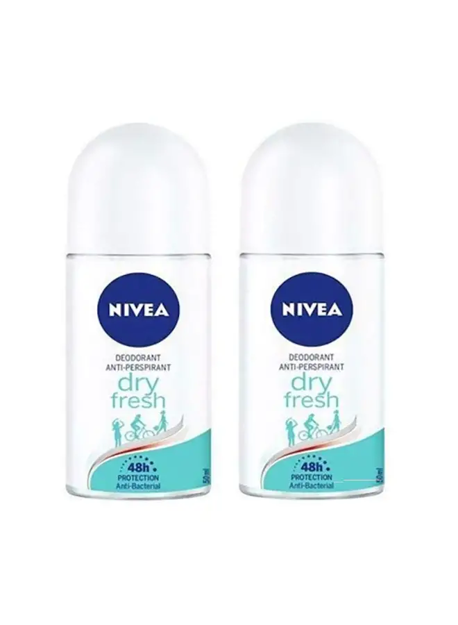 Nivea Dry Fresh Antiperspirant For Men, Antibacterial Protection Roll-On Pack Of 2 50ml