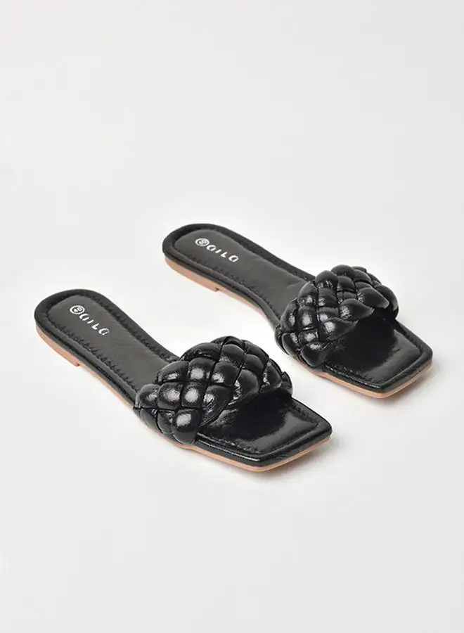 Aila Slip-On Detail Flat Sandals Black