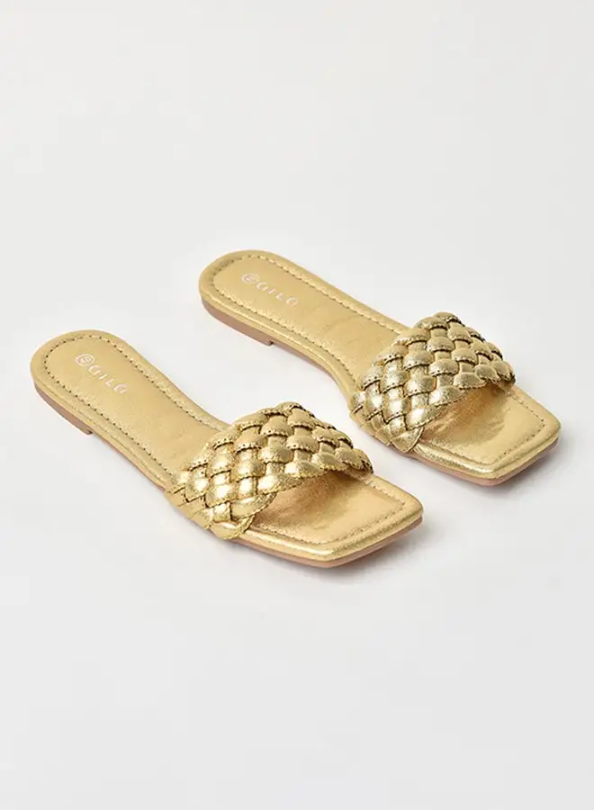 Aila Slip-On Detail Flat Sandals Gold