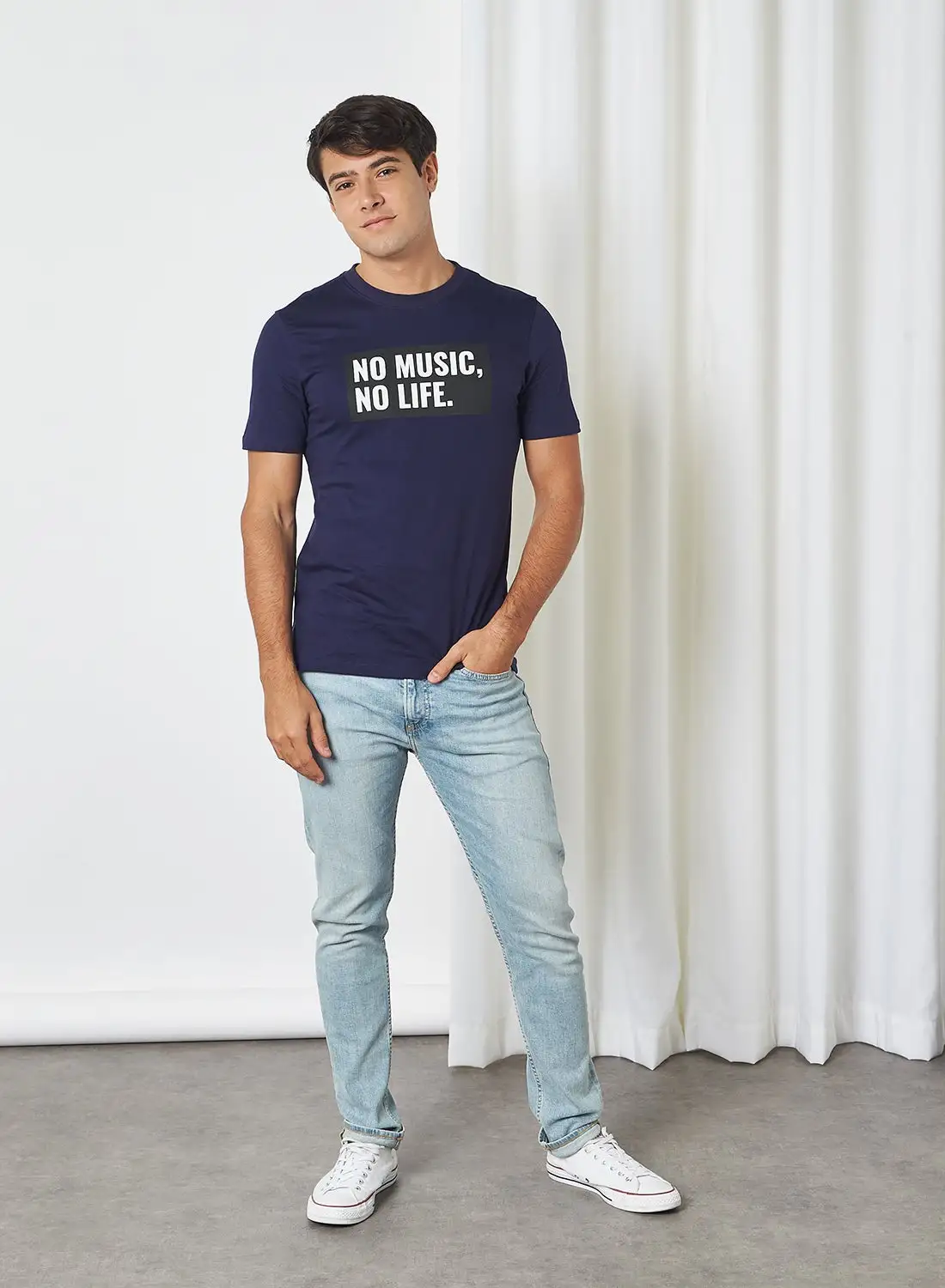 QUWA Printed Short Sleeves T-Shirt Navy