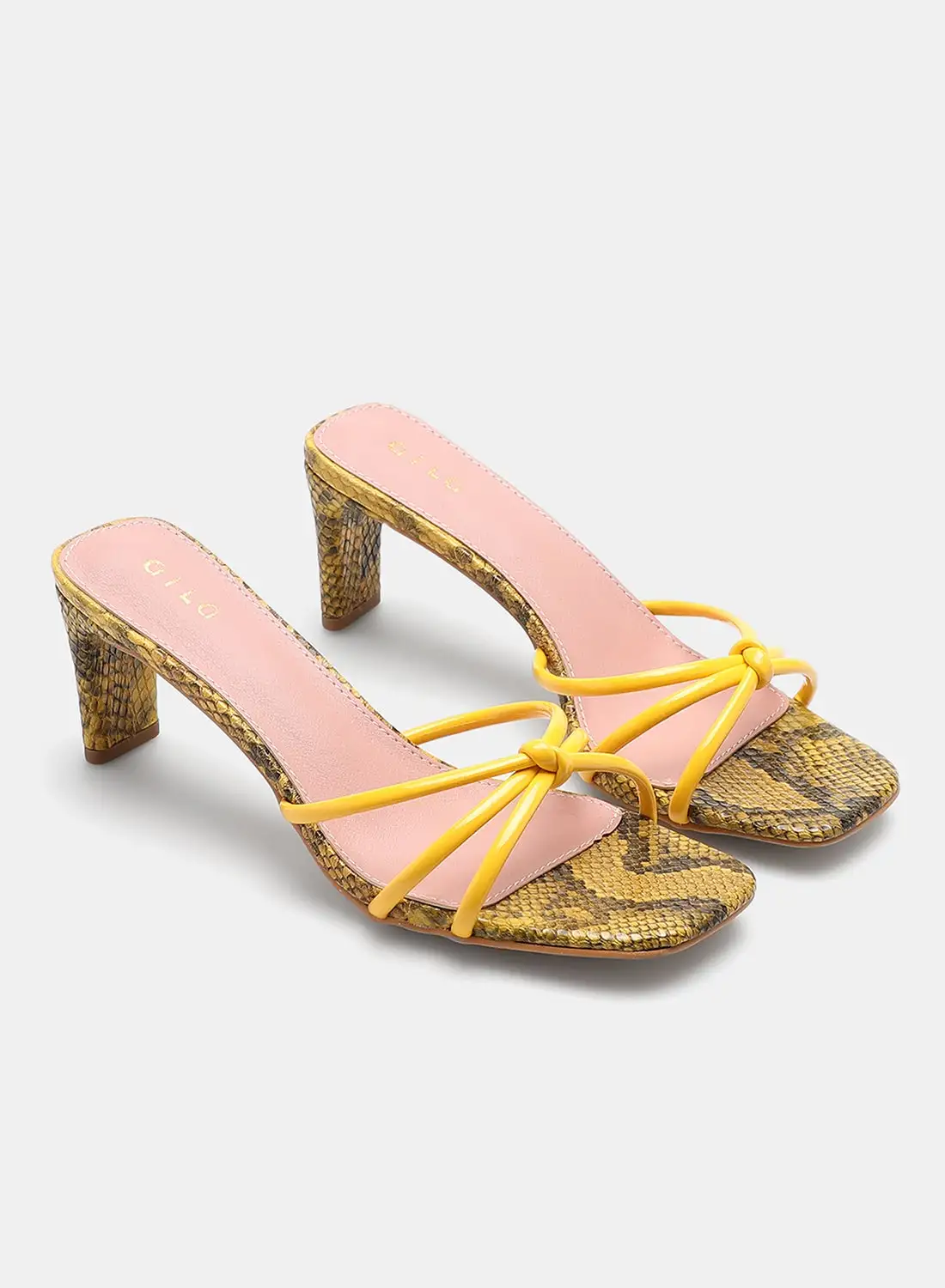 Aila Slip-On Mid Heeled Sandals Yellow