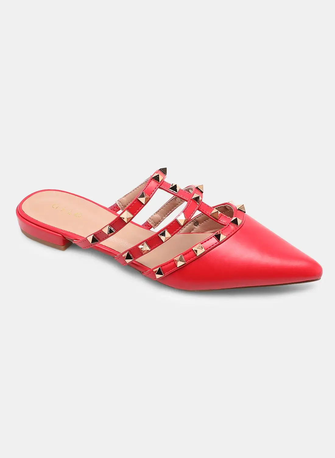 Aila Embellished Pointed Toe Mules Red/Gold