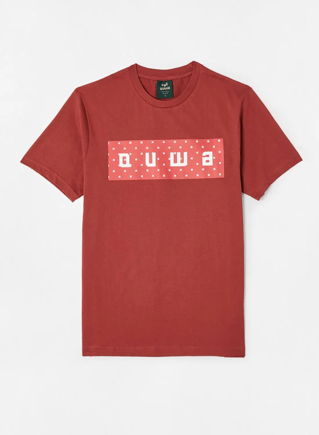 QUWA Men casual crew neck red logo graphic printed T-shirt Blood Red