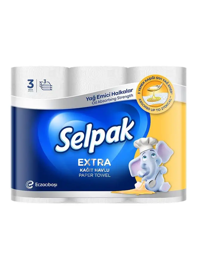 Selpak Calorie Absorber Kitchen Paper Towel 75 Sheets X 3Ply, Pack of 3 Rolls