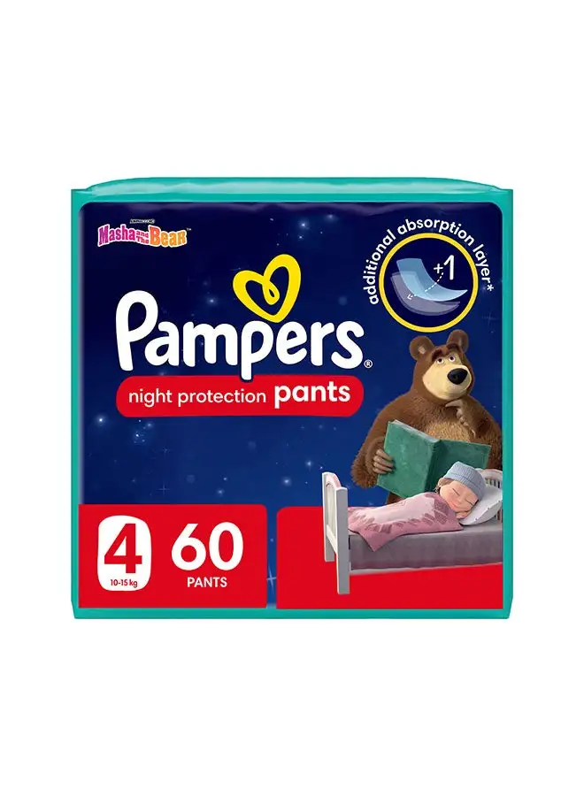 Pampers Baby-Dry Night Pants Diapers Additional Absorption Layer For Overnight Leakage Protection, Size 4, 10-15Kg, 60 Diaper Count