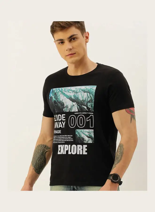 Moda Rapido Printed Casual T-Shirt Black