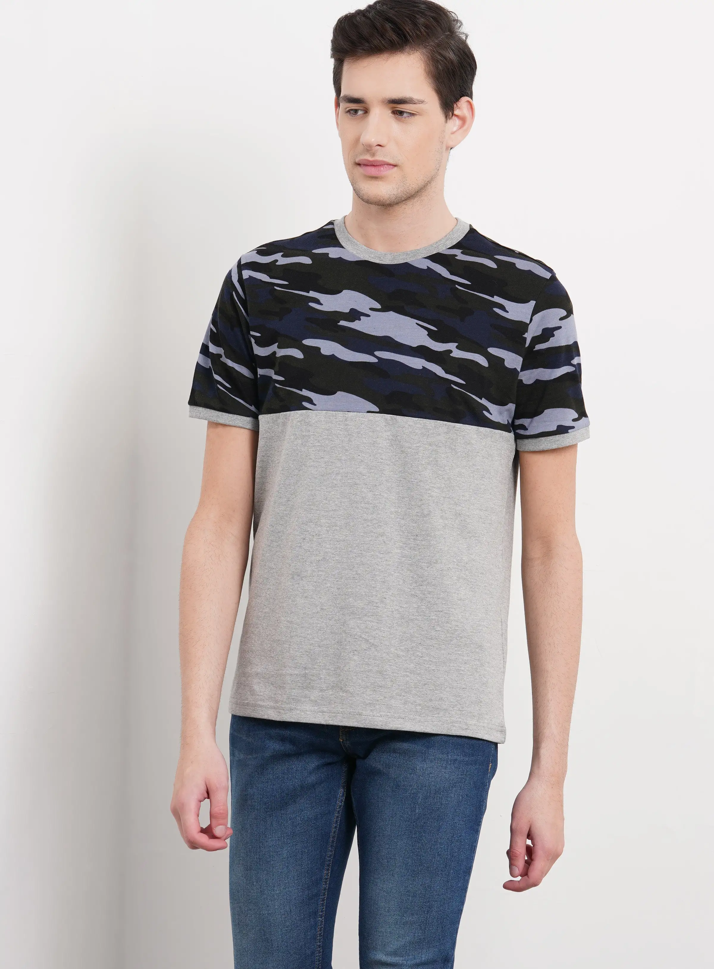 DRIP Cut And Sew Camo T-Shirt Grey/Black