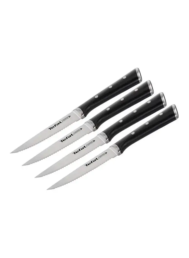 Tefal Set of 4 Ice Force Stainless Steel Steak Knives Black 11cm