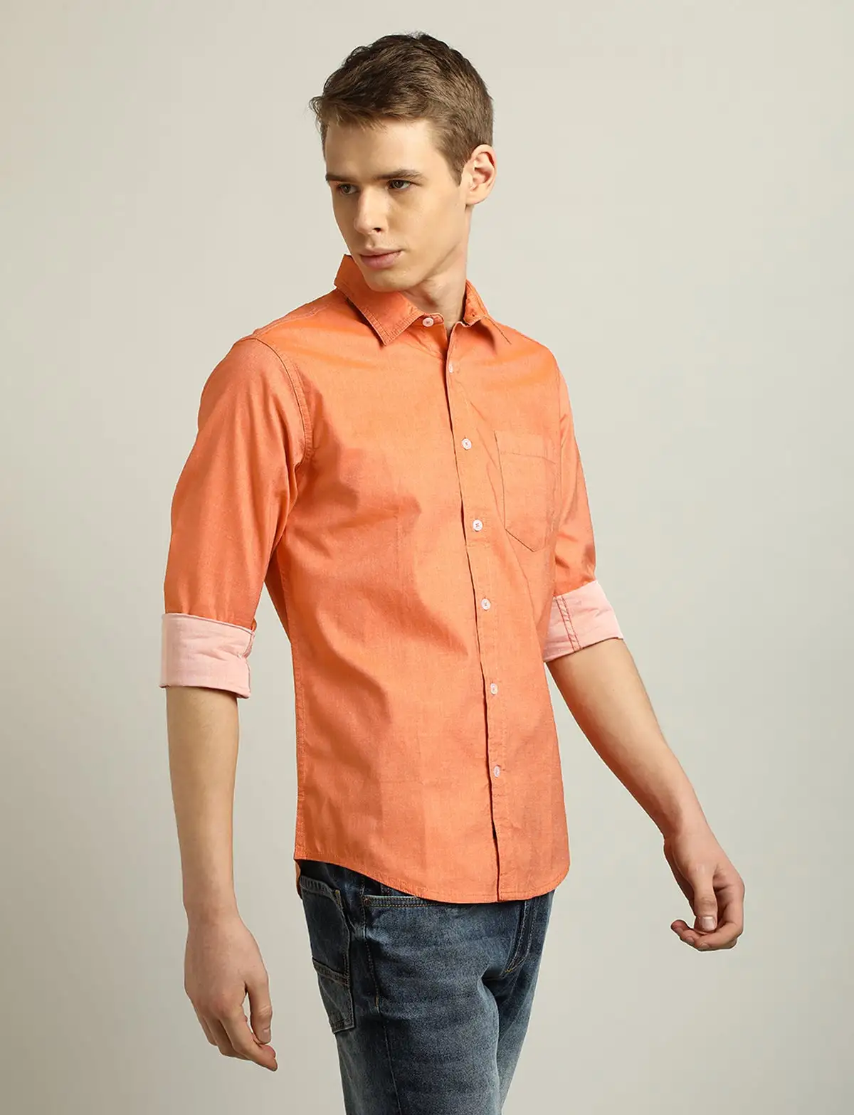 B&C Men's Plain Dobby Shirt Orange