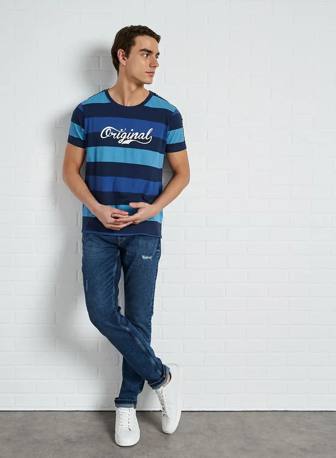 Moda Rapido Striped T-Shirt Blue