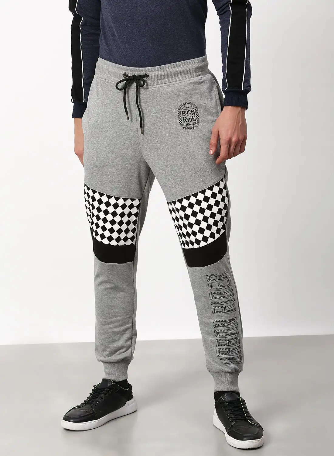 ABOF Regular Fit Joggers Grey/Black Checkered