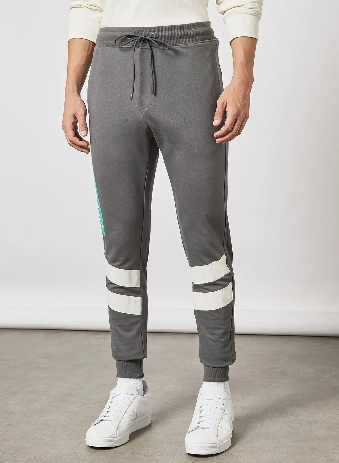 ABOF Regular Fit Joggers Dark Grey/White