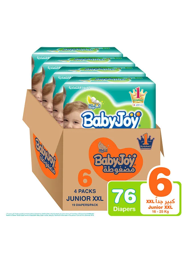 BabyJoy Baby Diapers, Size 6, 16 - 25 Kg, 76 Count (19 x 4) - Junior XXL, Compressed, Breathable Material, Perfect Fit, Navel Cut 