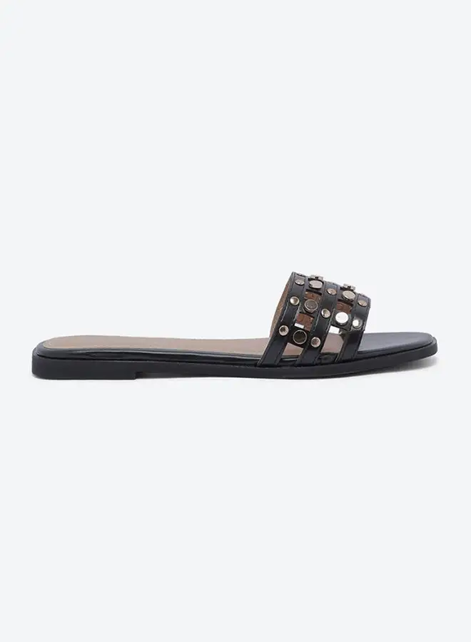 ZAHA Studded Flat Sandals Black